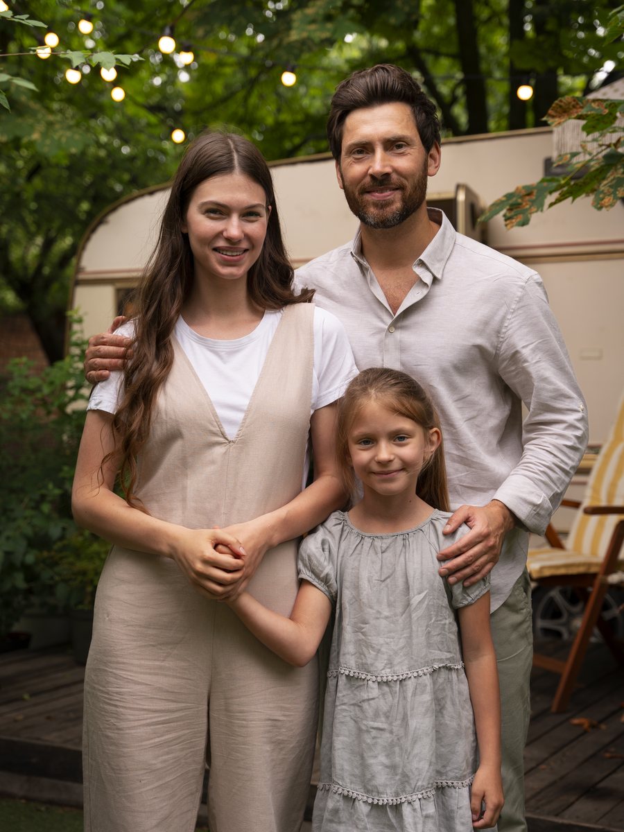 The Harper family in their back garden